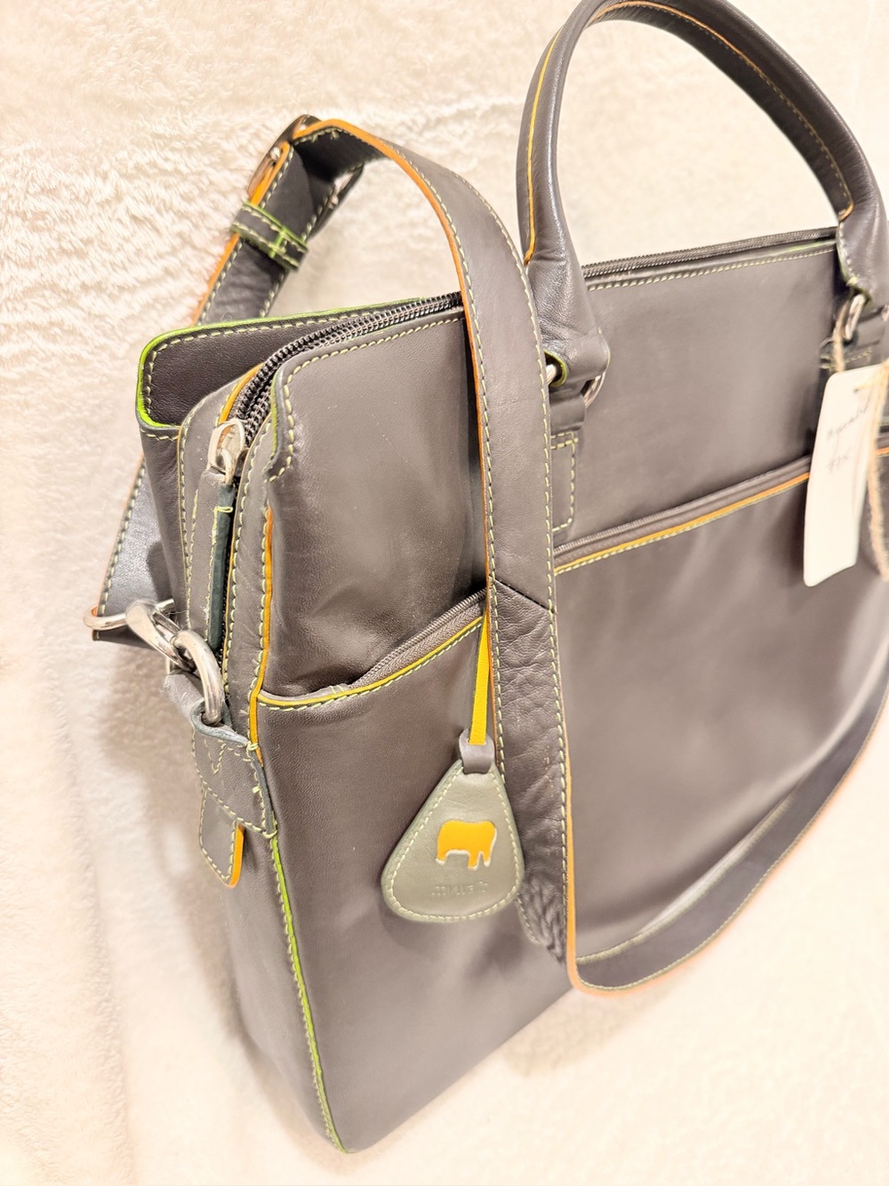 Mywalit Leather Laptop Briefcase Work Bag Brown Multicolor Crossbody - Picture 9 of 10